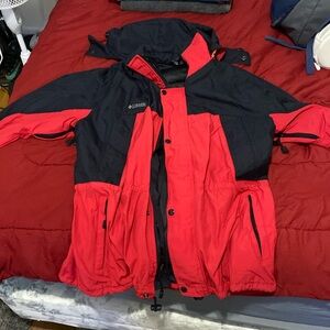 red and black columbia jacket
